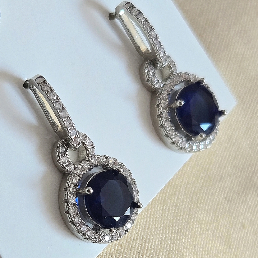 Shapphire Blue And White Dangle Earrings - Picture 8 of 11